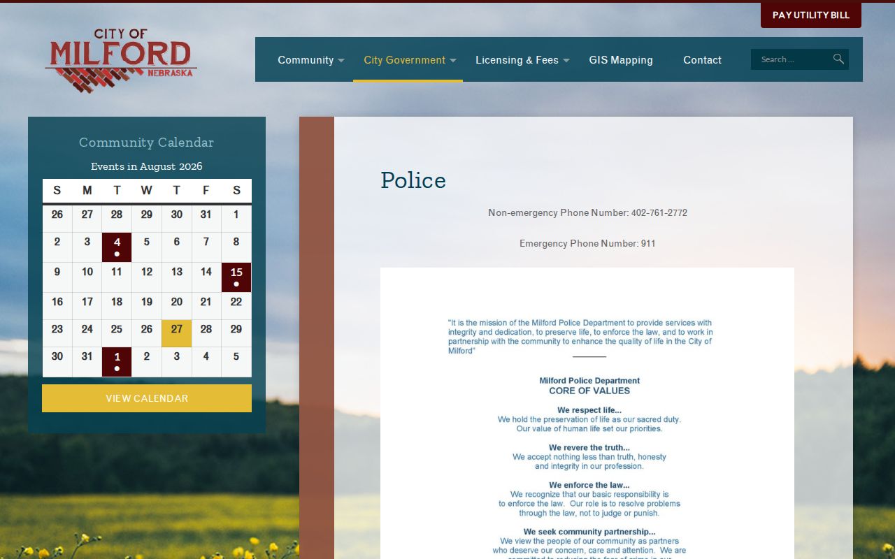 Milford Police Department, Seward County arrest-record request source