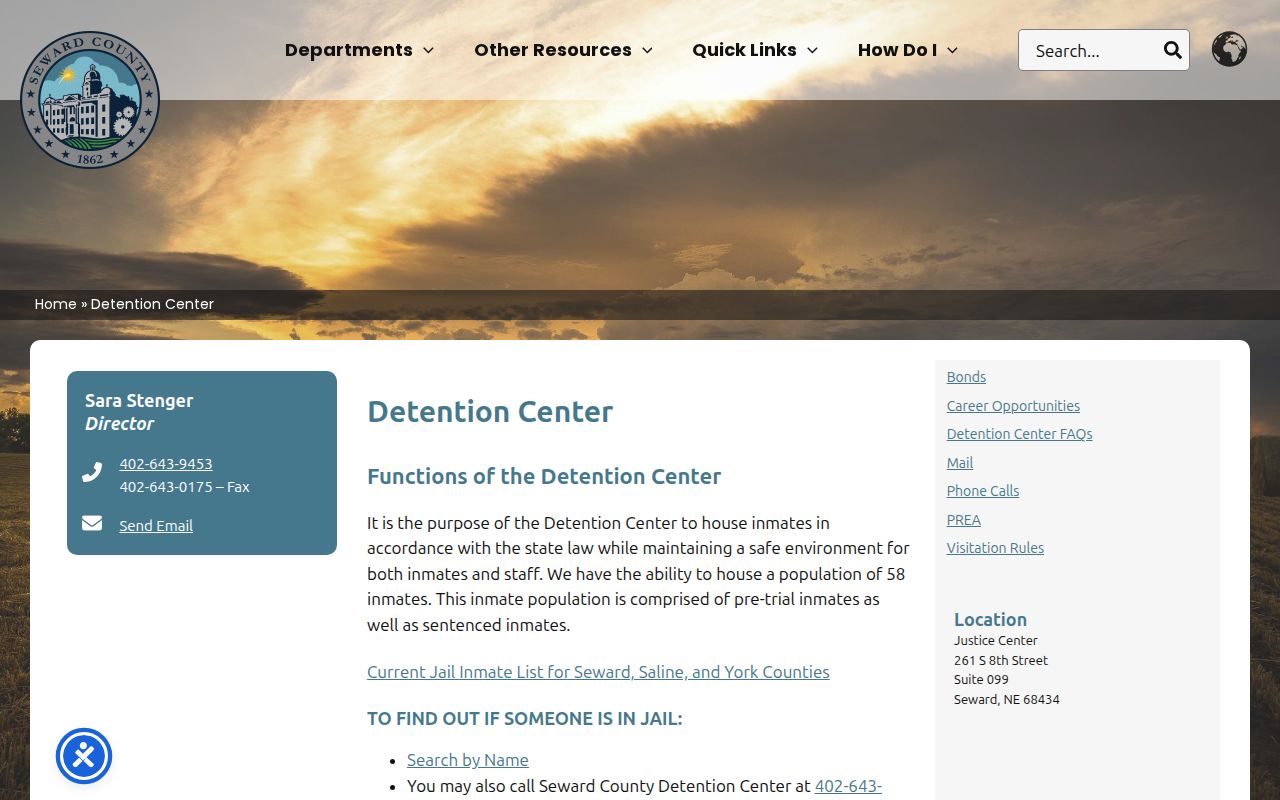 Official Seward County Detention Center webpage