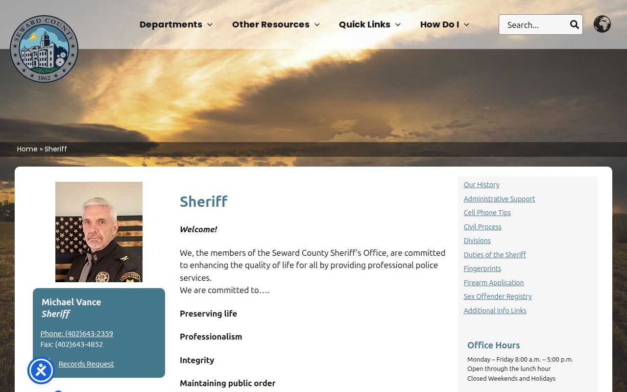 Seward County sheriff warrant contact record source